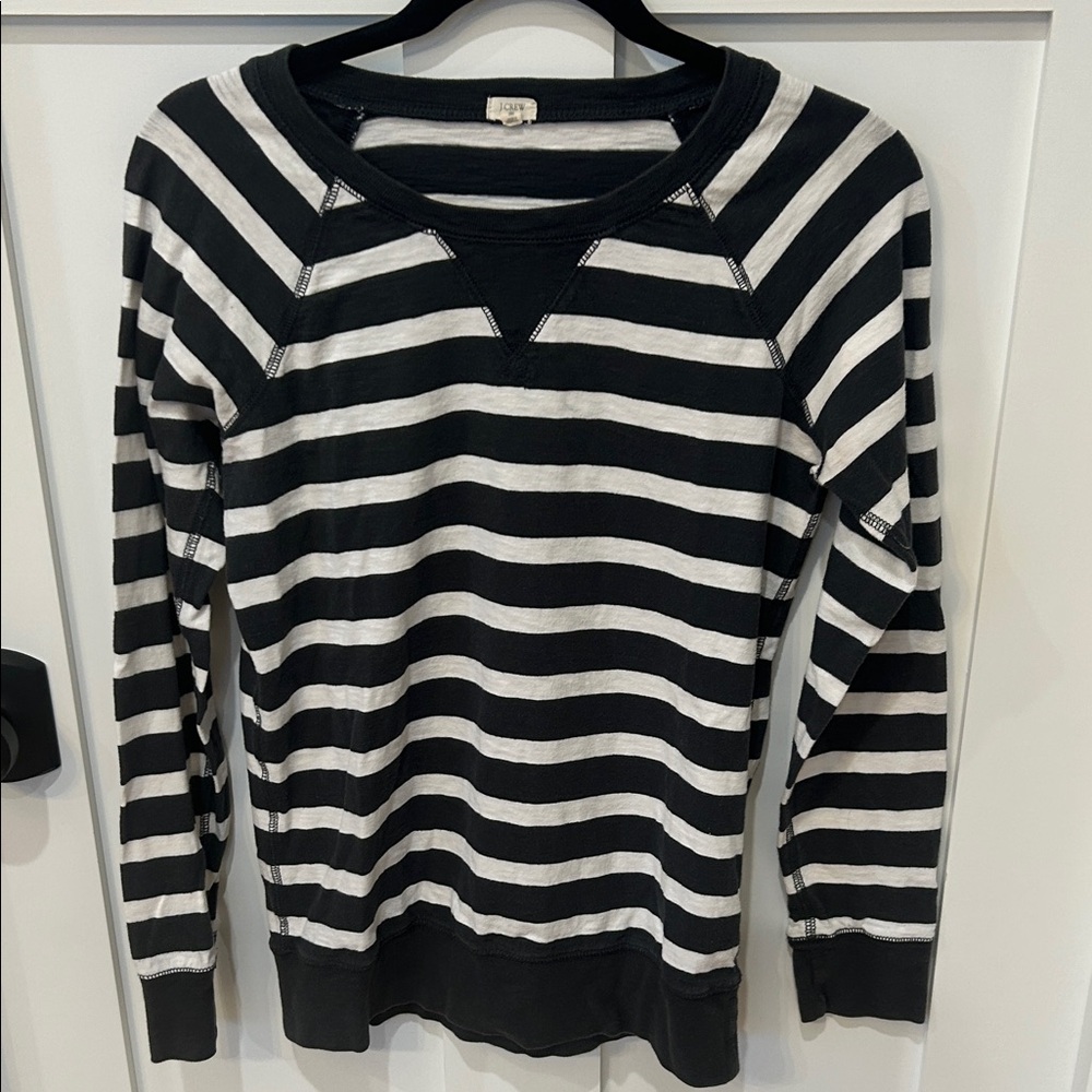 J. Crew | Gray and White Striped Crew Neck Top (Medium)